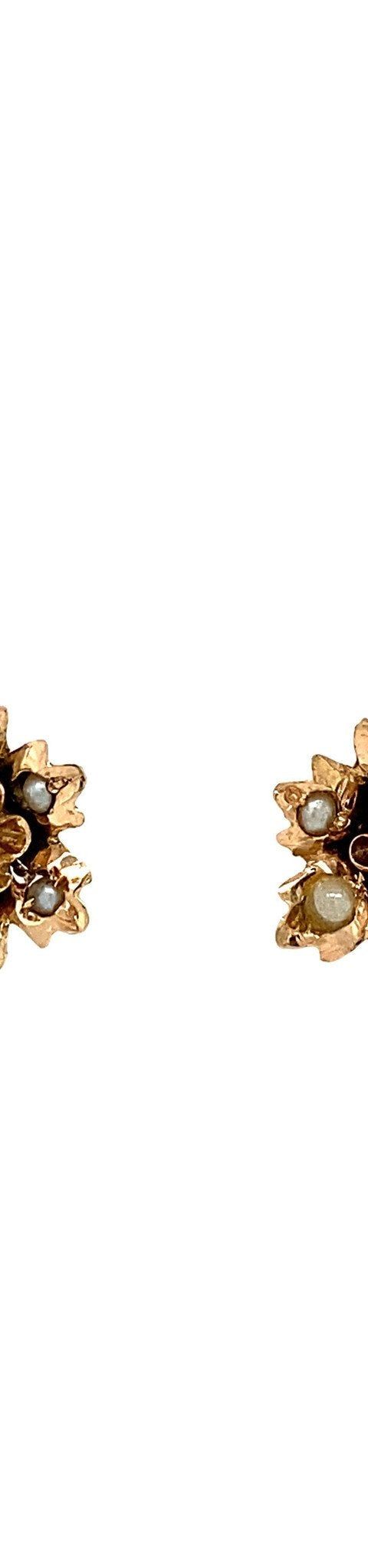 Vintage 14K Gold Flower Drop Earrings with Pearl